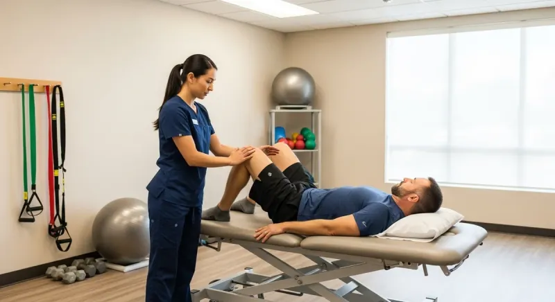 Physical therapy session helping accident victim recover with professional guidance
