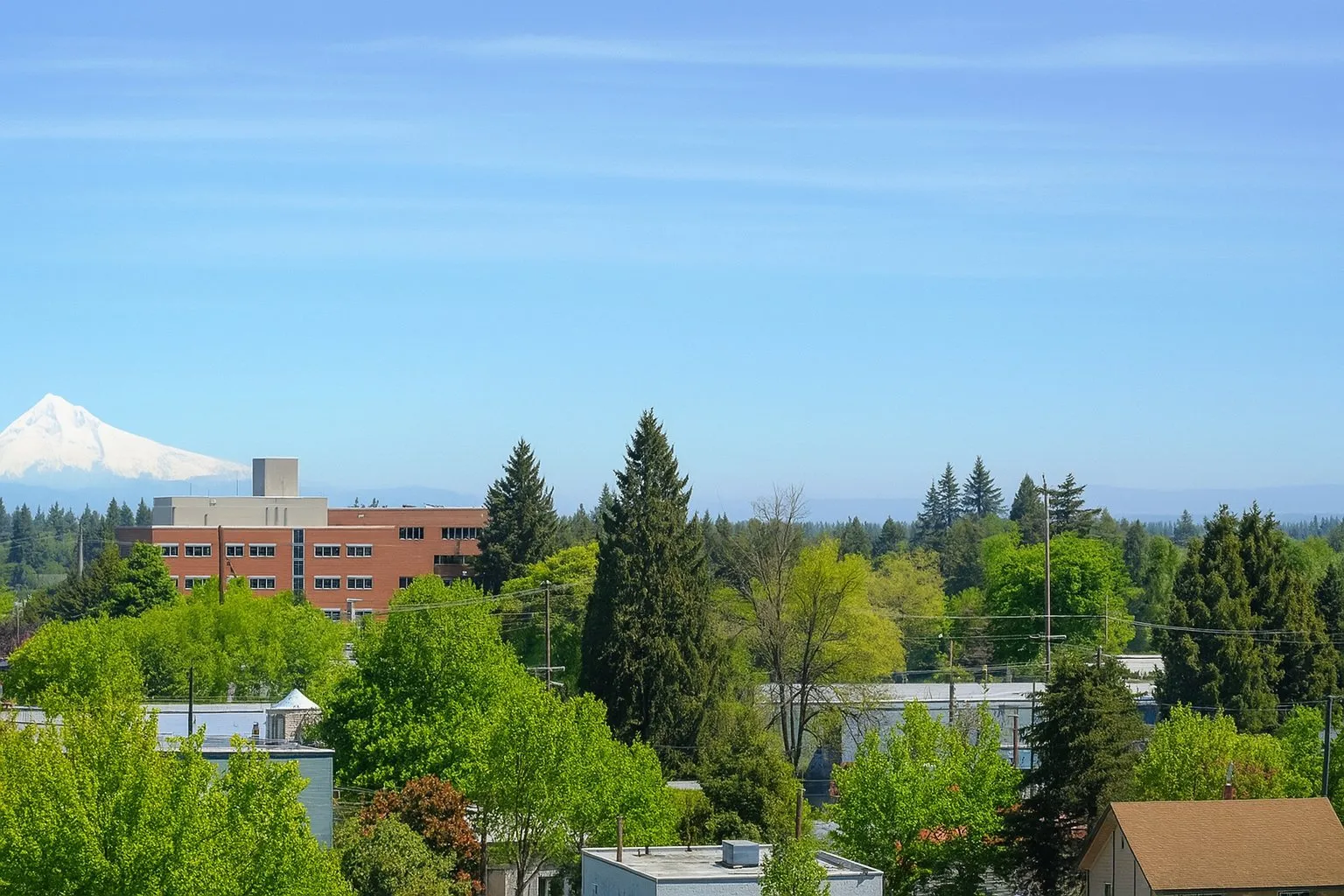Hillsboro cityscape background with downtown buildings and truck
