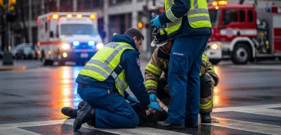 Emergency responders attending to pedestrian crosswalk accident - Johnson Law, P.C. pedestrian injury legal representation