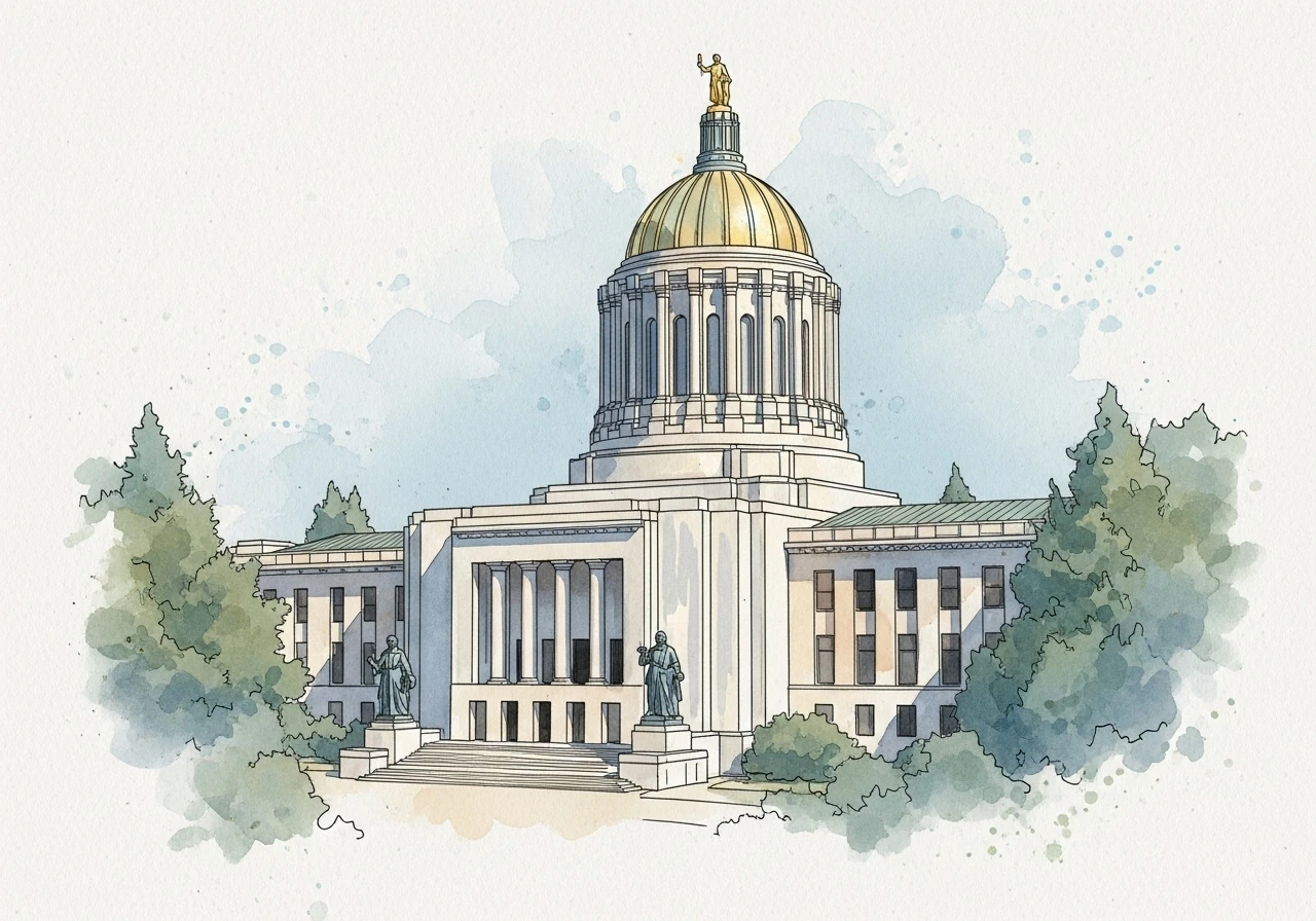 Digital watercolor illustration of Oregon State Capitol building representing Salem car accident legal experience